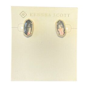 NWT Discontinued Kendra Scott Ellie 14K Gold Plated Abalone Stud Earrings
